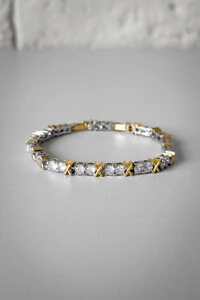 Pulseira Cravejada X Duo | Banho de Ródio e Ouro 18k | Luxo