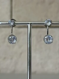 Brinco Duplo Duas Zircônias Banho de Ródio