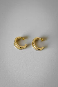 Brinco Argola Pavê Tripla | Banho de Ouro 18k | Brilho Sofisticado