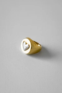 Anel Coração Prateado | Banho Ouro 18k