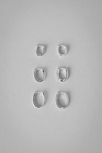 Trio De Argolas Ovais Geométricas | Prata 925 | Moderna