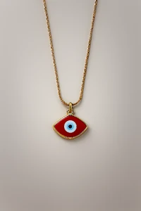 Colar Olho Grego Losango Vermelho | Banho de Ouro 18k | Amuleto