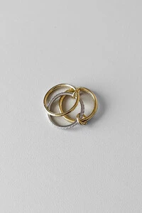 Anel Trio | Bicolor Ouro 18k e Ródio | Aros Interligados