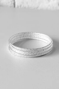 Kit 7 Pulseiras de Argola Fio Torcido | Prata 925 | Mix Pulseirismo