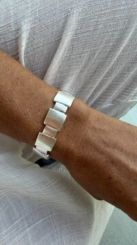 Pulseira Elástica Elos Retangulares Bicolor Banho de Prata