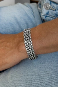 Bracelete Tramado Envelhecido | Banho De Prata 925