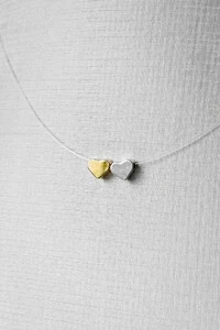 Colar Coração Duplo | Banho Ouro 18k e Ródio | Delicado