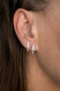 Brinco Solitário Halo Gota Geométrica | Prata 925 | Moderno