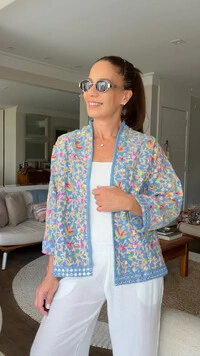 Casaco Bordado Aquarela Jeans Azul