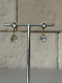 Brinco Duplo Duas Zircônias Banho de Ouro 18k