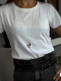 Colar Longo com Pingentes | Coração, Trevo, Rosa e Medalha Branca | Banho de Prata 925