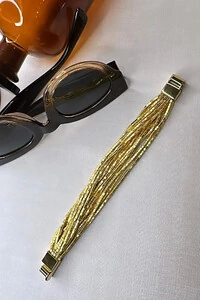 Pulseira Fios Malha Cubinhos | Banho de Ouro 18k | Moderna