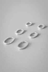 Trio De Argolas Ovais Geométricas | Prata 925 | Moderna