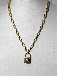 Colar Cadeado | Banho de Ouro 18k | Corrente Paper Clip