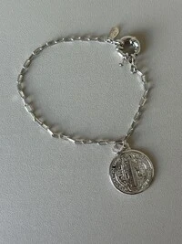 Pulseira Medalha São Bento Banho de Ródio