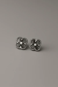 Brinco Trevo Prateado | Banho de Ródio | Moderno