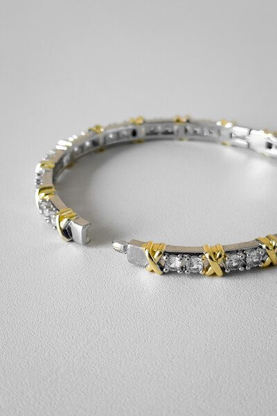 Foto Bracelete Cravejado X Duo | Banho Ródio e Ouro 18k | Luxo