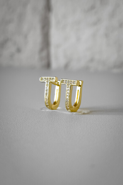 Foto Brinco Argola Ferradura com Zircônias | Banho de Ouro 18k | Contemporâneo