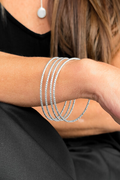 Foto Kit 4 Pulseiras de Argola Fio Torcido | Prata 925 | Mix Moderno