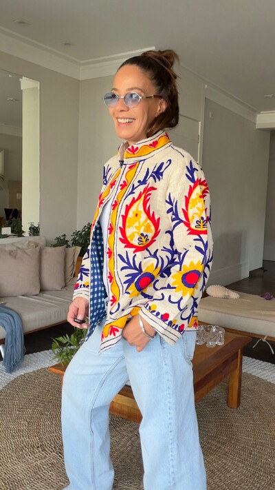 Foto Casaco Bordado Paisley Linho Off-White