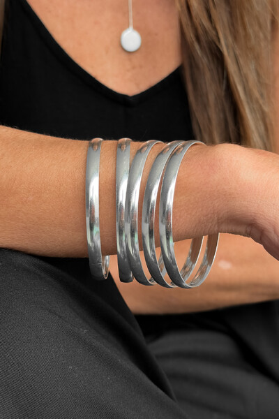 Foto Kit 5 Pulseiras de Argola Fio Liso 6mm | Prata 925 | Mix Presença