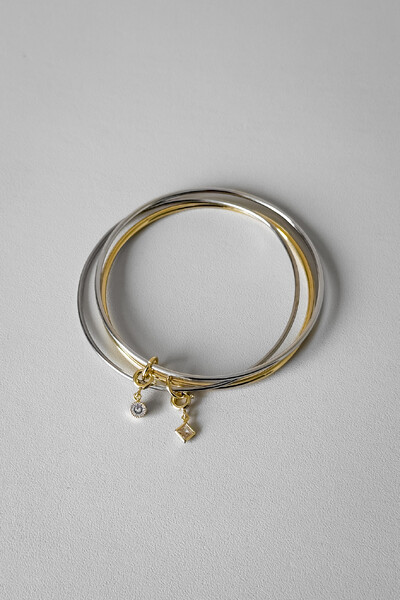 Foto Bracelete 3 Fios Pingentes | Banho Ródio e Ouro 18k | Contemporâneo