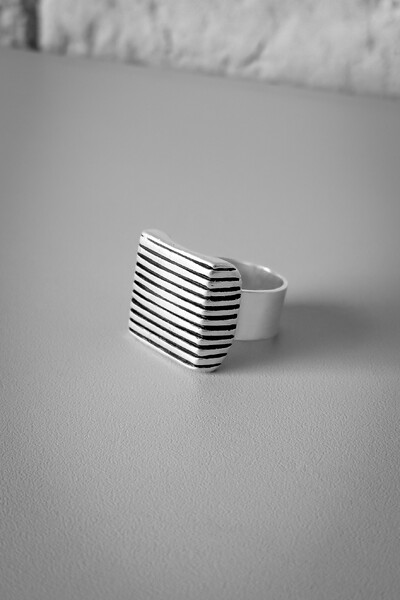 FotoAnel Quadrado Linhas Ajustável | Banho de Prata 925 | Moderno