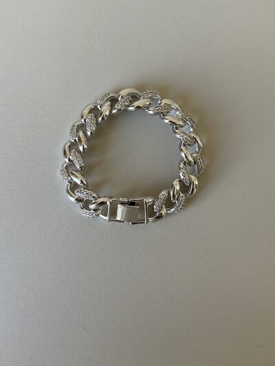 Foto Pulseira Elos Grumet Cravejada Zircônias Banho de Ródio
