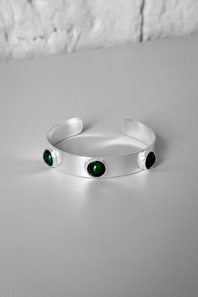 Foto Bracelete Pedras Verdes | Banho Prata 925 | Ajustável