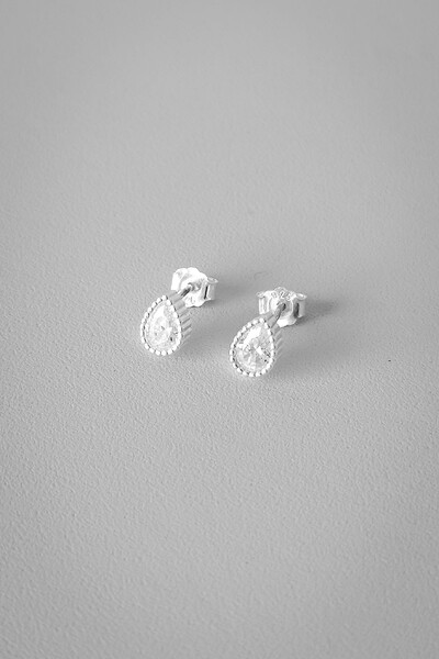 Foto Brinco Gota Texturizada Zircônia | Prata 925 | Elegante