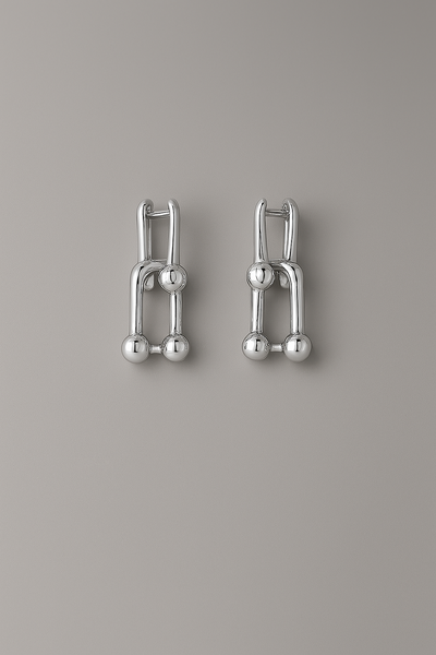 Foto Brinco Elos Geométricos Articulados | Banho de Ródio | Elegante