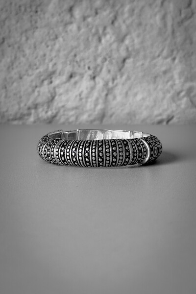 Foto Pulseira Tribal Granulada Listrada | Banho de Ródio | Impactante