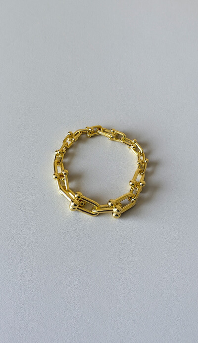 Foto Pulseira Elos Geométricos Articulados | Banho de Ouro 18k | Moderna