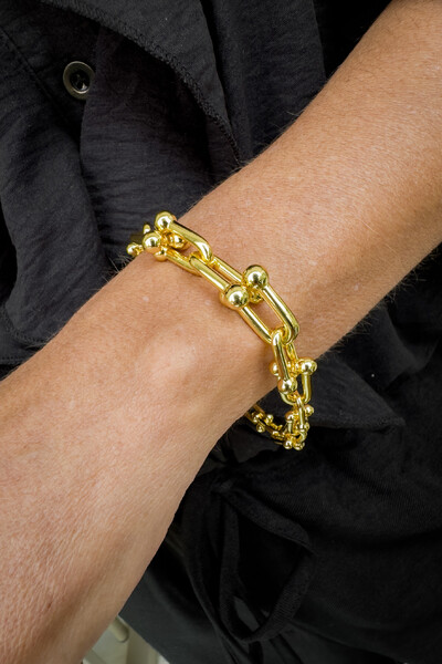 Foto Pulseira Elos Geométricos Pequenos | Banho de Ouro 18k | Clássica