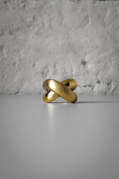 FotoAnel Cruzado X Fosco e Brilhante | Banho de Ouro 18k | Escultural