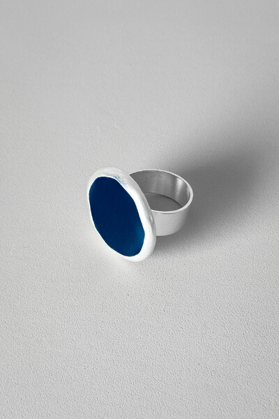 FotoAnel Redondo Azul | Banho Prata 925 | Ajustável