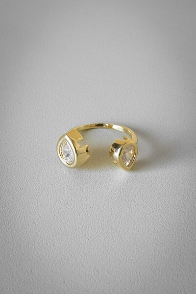 Foto Anel Duo Gotas Cravejadas | Banho Ouro 18k | Moderno