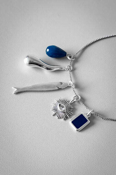 FotoColar 5 Pingentes Azul | Banho de Prata 925 | Marcante