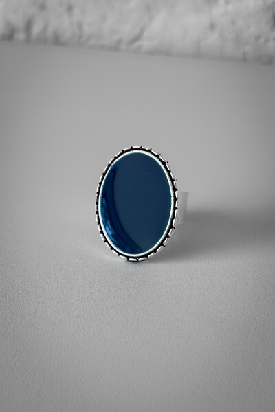 Foto Anel Oval Pedra Azul Ajustável | Banho de Prata 925 | Elegante