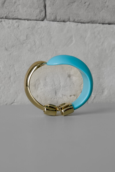 Foto Bracelete Duo | Banho de Ouro 18k | Esmalte Azul Turquesa