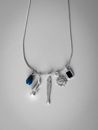 Foto Colar 5 Pingentes Azul | Banho de Prata 925 | Marcante