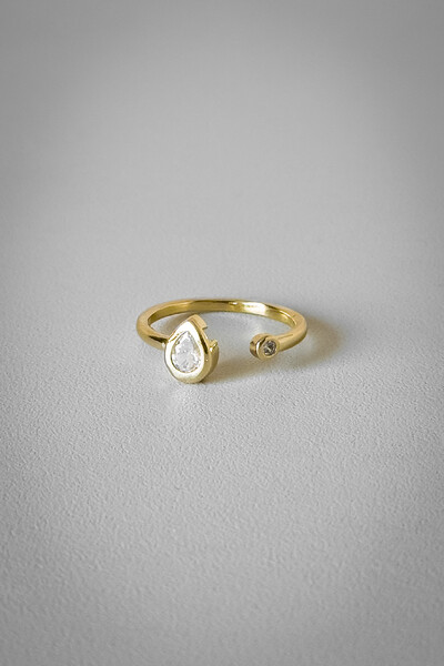 FotoAnel Duo Gota Cravejado | Banho Ouro 18k | Moderno