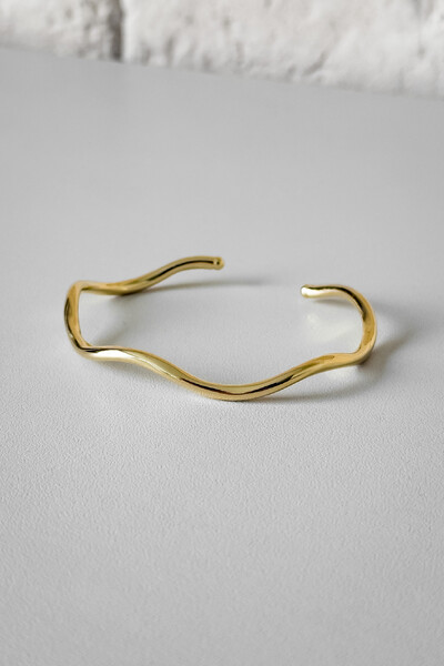 Foto Pulseira Orgânica Lisa Aberta | Banho Ouro 18k | Minimalista