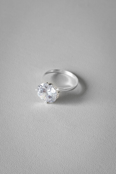 Foto Anel Solitário Pedra 12mm | Prata 925 | Clássico