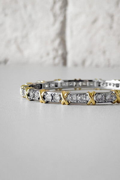 FotoBracelete Cravejado X Duo | Banho Ródio e Ouro 18k | Luxo