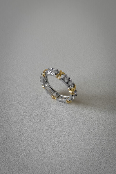 FotoAnel Cravejado X Duo | Banho de Ródio & Ouro 18k | Luxuoso