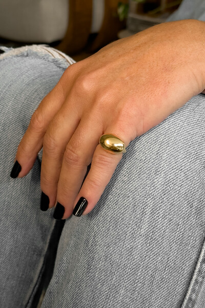 Foto Anel Dedinho Oval em Banho de Ouro 18k