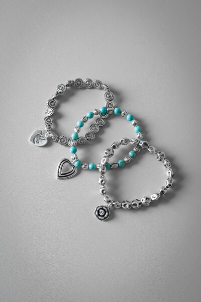 FotoTrio de Pulseiras com Pingentes | Banho de Prata 925 | Personalidade