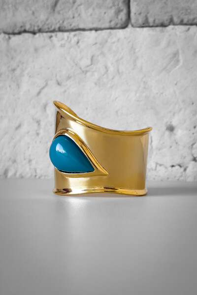 FotoBracelete Orgânico Pedra Turquesa | Banho Ouro 18k | Contemporâneo