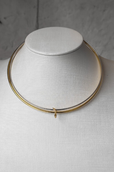 Foto Colar Choker Duplo Pingente | Banho Ouro 18k e Ródio | Moderno